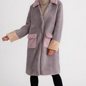 Petite studio Helena lavender faux fur coat